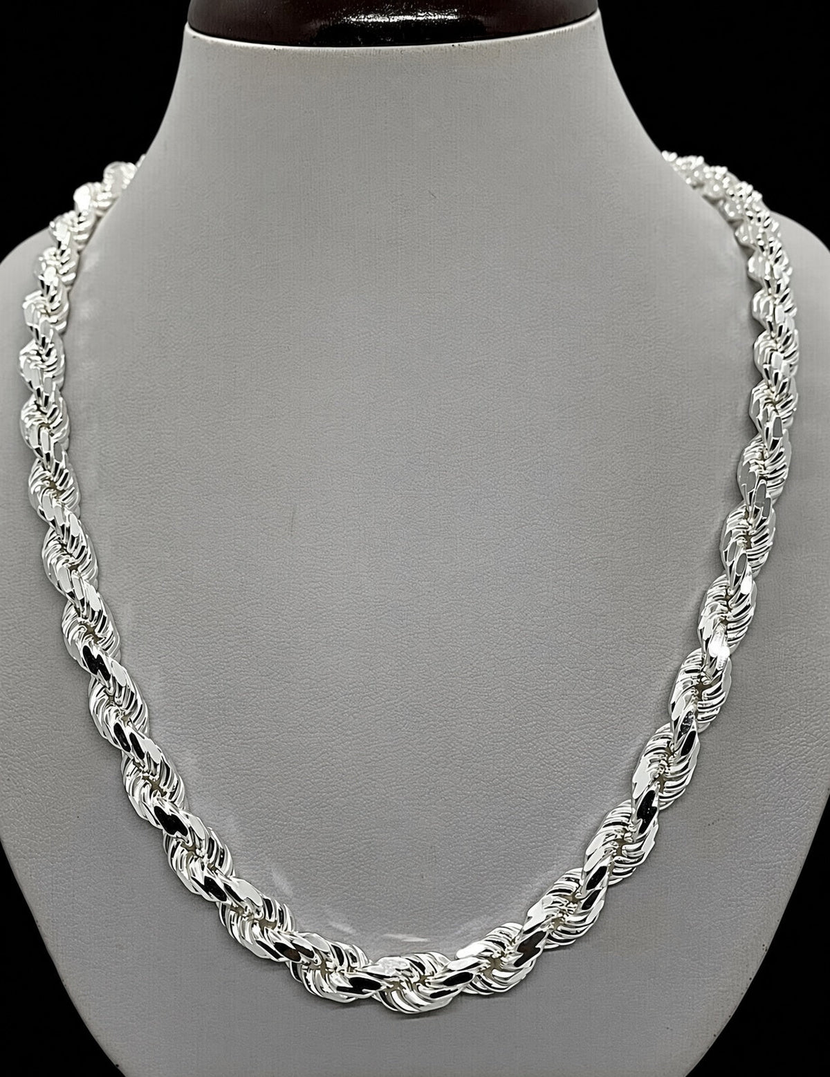 Solid 925 Sterling Silver Diamond Cut Rope Chain