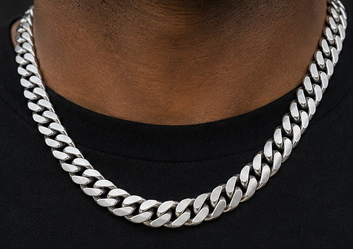 Solid 925 Sterling Silver Flat Miami Cuban Link Chain, 6.7mm