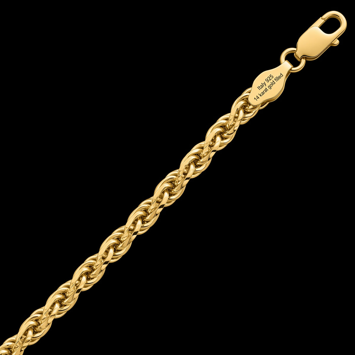 Sterling Silver 14kt Yellow Gold Filled Diamond Cut Royal Rope Chain, 5.00mm
