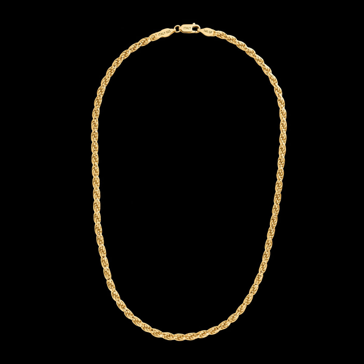 Solid 925 Sterling Silver 14kt Yellow Gold Filled Diamond Cut Royal Rope Chain, 4.40mm