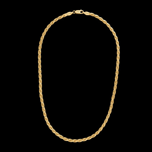 Solid 925 Sterling Silver 14kt Yellow Gold Filled Diamond Cut Royal Rope Chain, 4.40mm