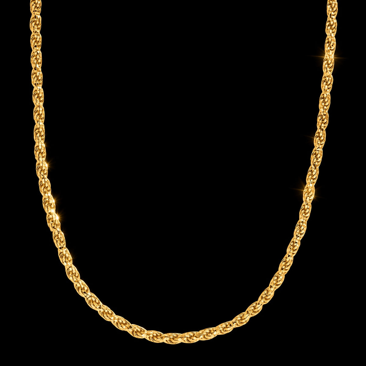 Solid 925 Sterling Silver 14kt Yellow Gold Filled Diamond Cut Royal Rope Chain, 4.40mm