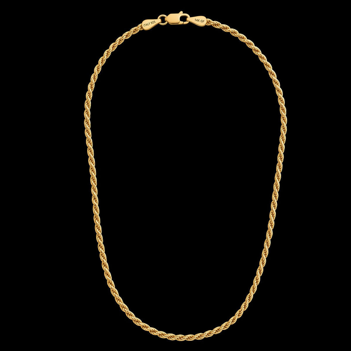Solid 925 Sterling Silver 14kt Yellow Gold Filled Diamond Cut Royal Rope Chain, 3.6mm