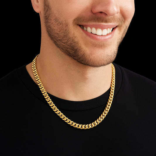 Solid 925 Sterling Silver 14kt Yellow Gold Filled Miami Cuban Chain, 6.30mm
