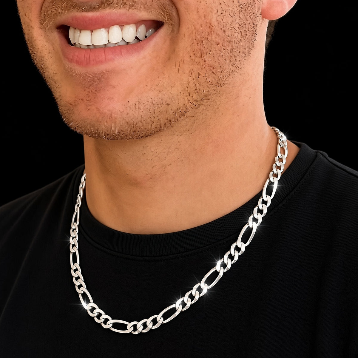 Solid Sterling Silver Figaro Chain, 8.80mm