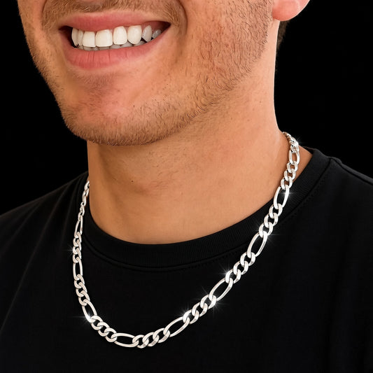 Solid Sterling Silver Figaro Chain, 8.80mm
