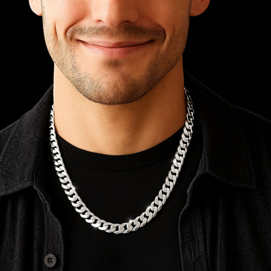 Solid 925 Sterling Silver Cuban Link Chain, 8.4mm