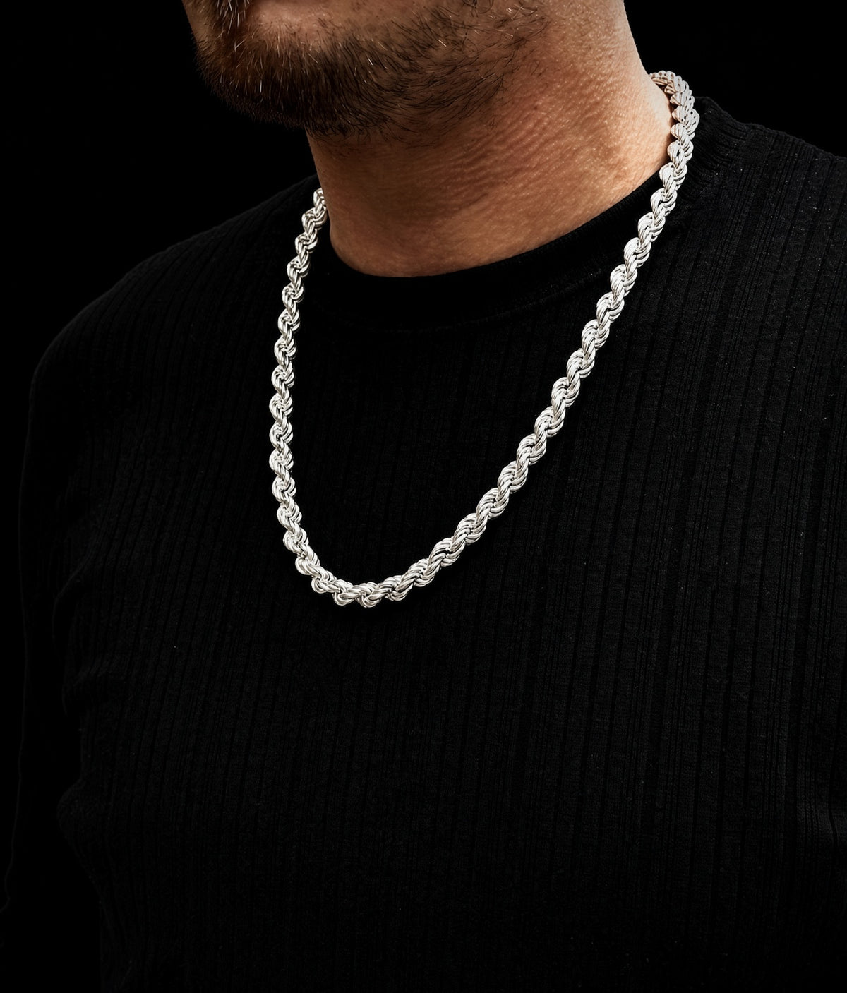Solid Sterling Silver Diamond Cut Flex Rope Chain 7mm