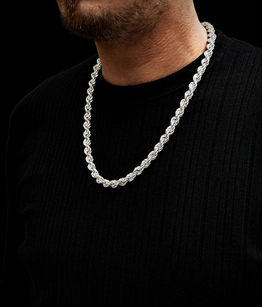 Solid Sterling Silver Diamond Cut Flex Rope Chain 7mm