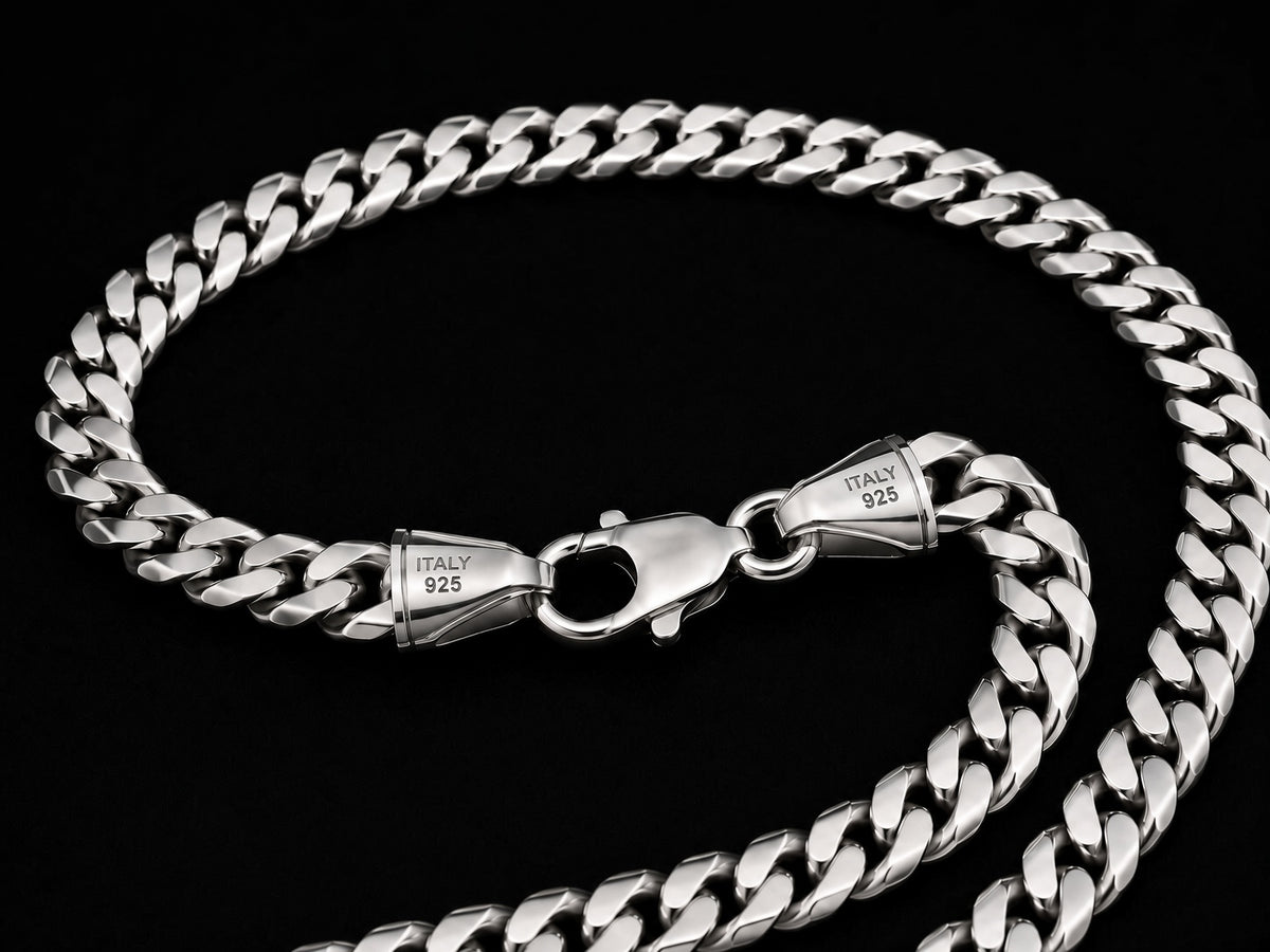 Sterling Silver Rhodium Plated Vintage Puffed Miami Cuban Chain, 5.30mm
