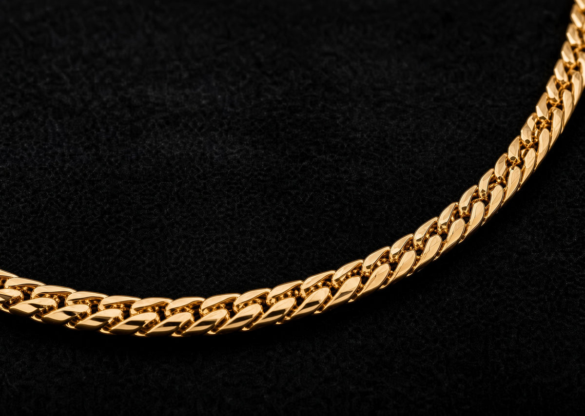 Solid 925 Sterling Silver 14kt Yellow Gold Filled Diamond Cut Franco Chain, 3.8mm