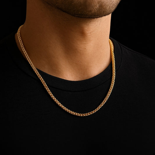 Solid 925 Sterling Silver 14kt Yellow Gold Filled Diamond Cut Franco Chain, 3.8mm